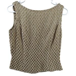 Vintage Carmen Marc Valvo Beaded Blouse 90s Embellished Top Zip Lined Beige 4